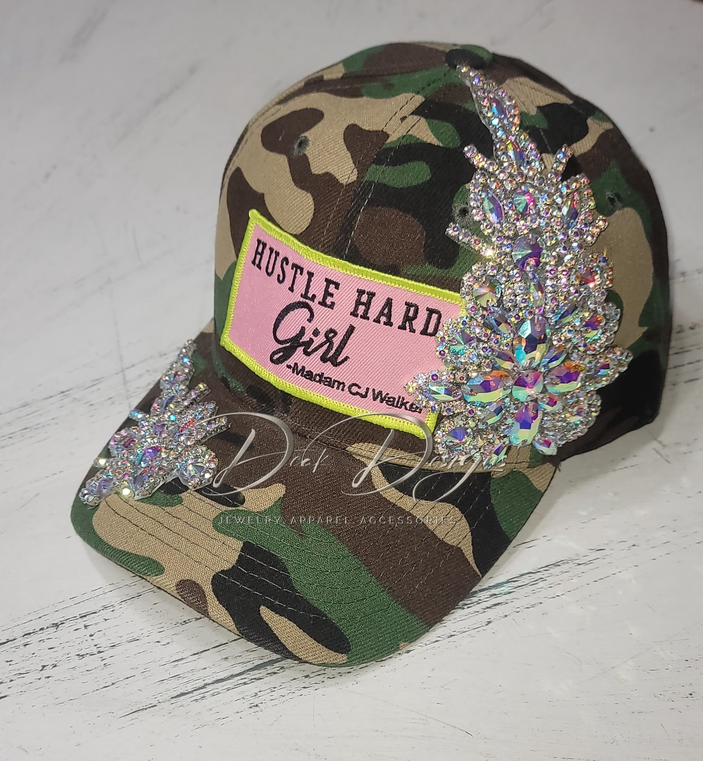 Hustle Hard Girl Cap with Iridescent Bling
