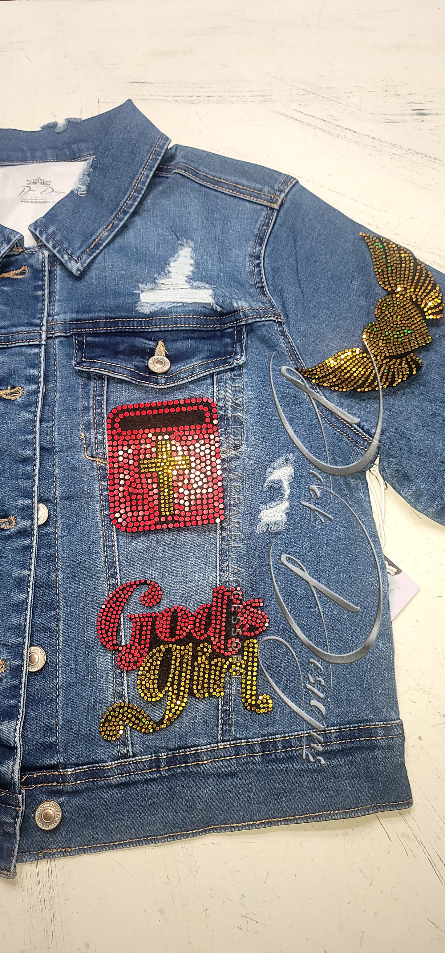 God's Girl Denim Jacket (Red and Gold)