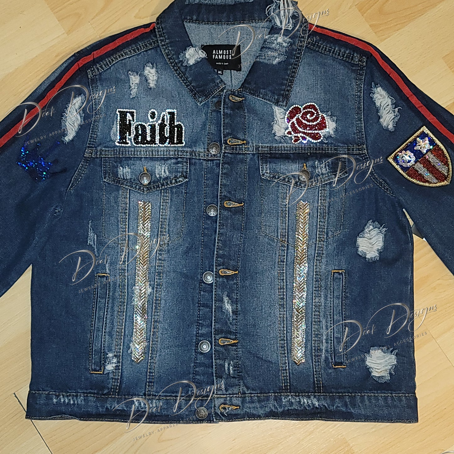 Denim Jacket- God's Girl (Red, Silver and Blue)