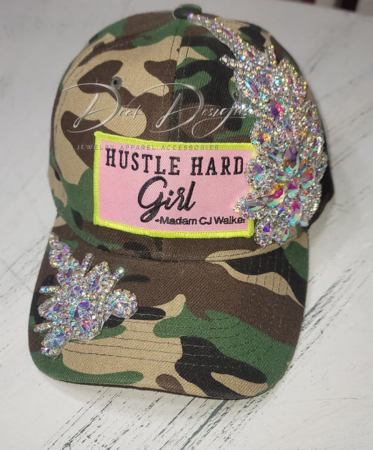 Hustle Hard Girl Cap with Iridescent Bling