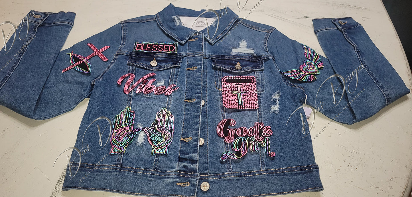 God's Girl Denim Jacket (Pink Rainbow)