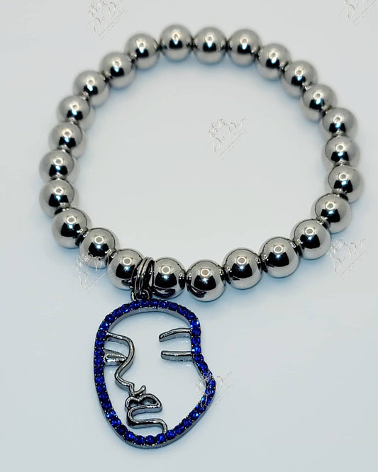 Face beaded bracelet (blue)