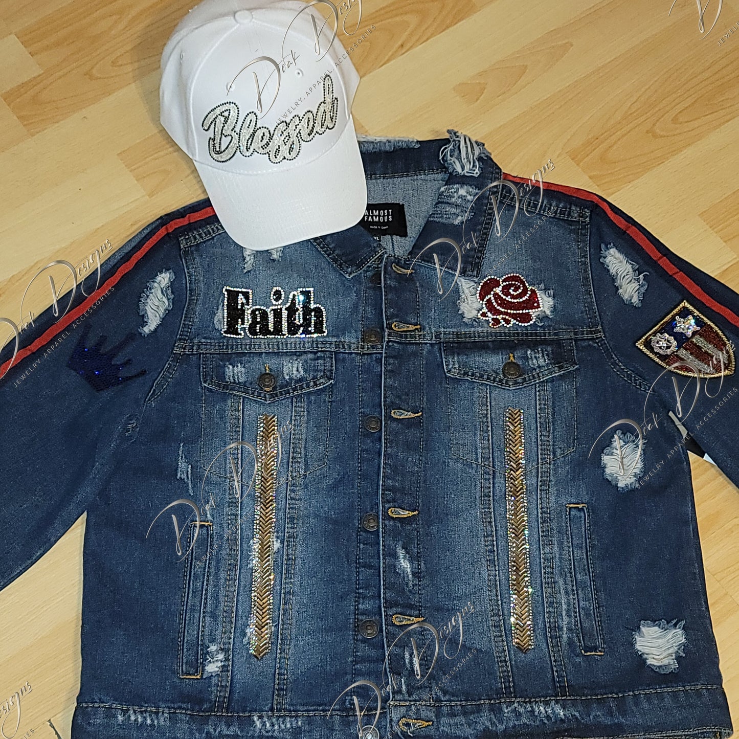 Denim Jacket- God's Girl  (Red, Silver and Blue)