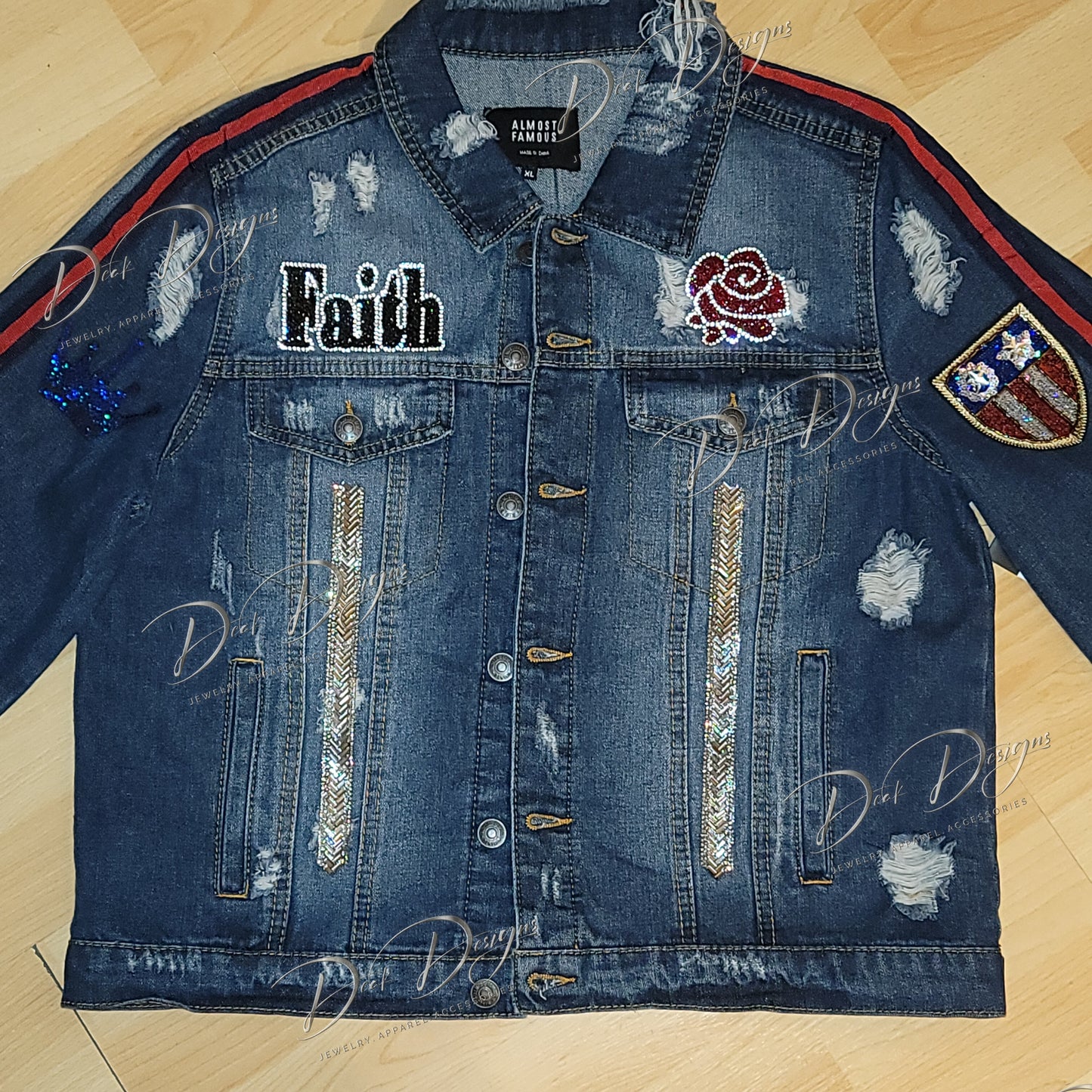 Denim Jacket- God's Girl  (Red, Silver and Blue)