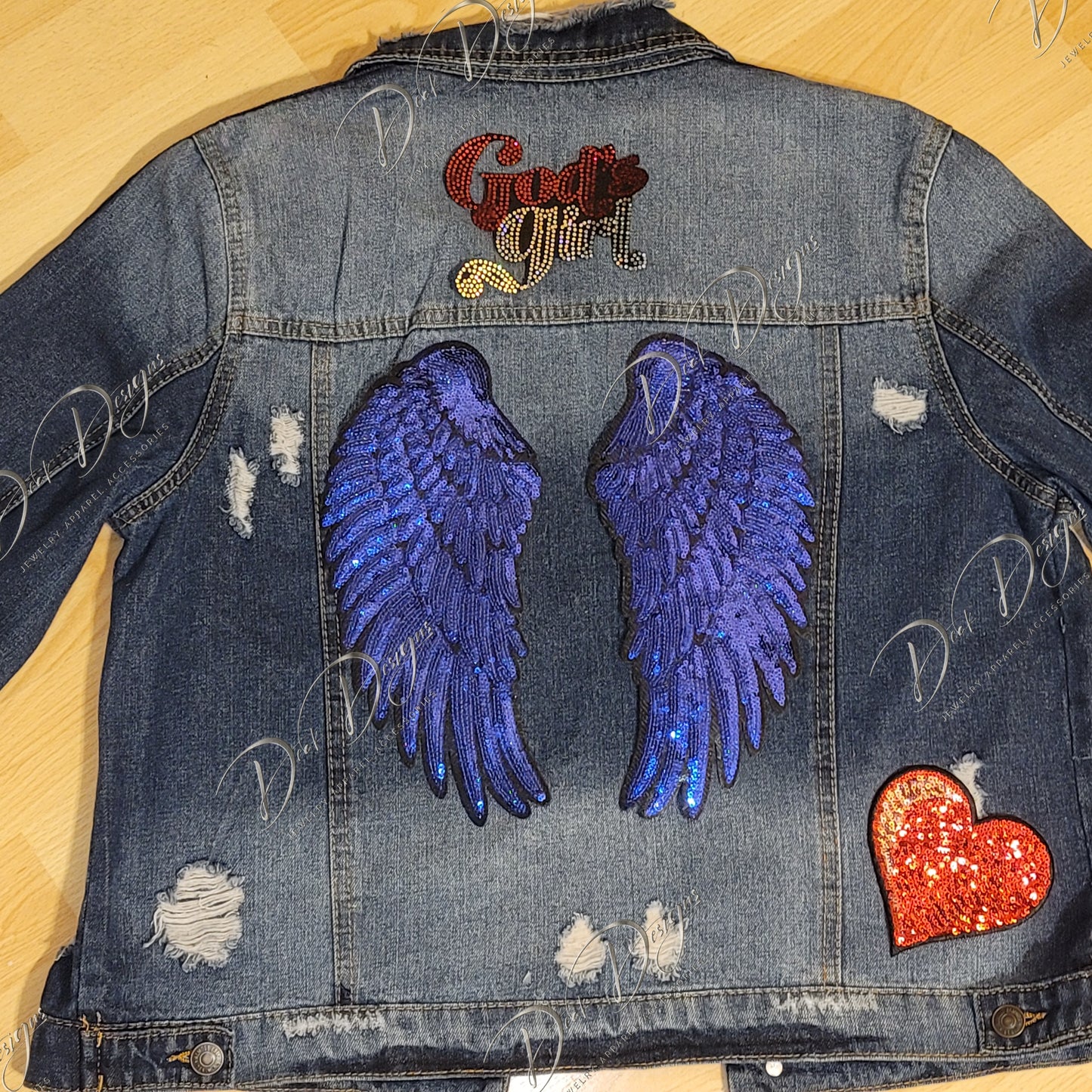 Denim Jacket- God's Girl  (Red, Silver and Blue)